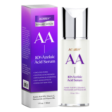 AOBBIY Azelaic Acid Serum: Azelaic Acid 10% with Niacinamide Serum - Fast Rosacea Skin Care - Redness Relief Face with Niacinamide & Vitamin C, 1 Fl Oz (30ml)