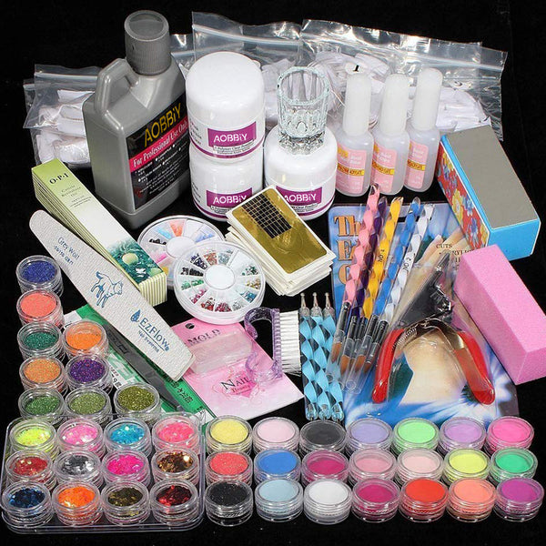 Acrylic Nail Kit Acrylic Powder Glitter Nail Art Manicure Tool Tips Brush  Set US | eBay