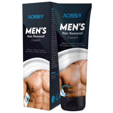 AOBBIY Men's Hair Removal Cream, Depilatory Cream For Men - Gentle yet Fast-Working, Fragrance-Free, Non-Irritating for All Skin Types, 200ML
