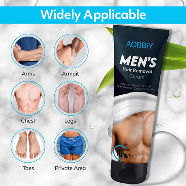 AOBBIY Men's Hair Removal Cream, Depilatory Cream For Men - Gentle yet Fast-Working, Fragrance-Free, Non-Irritating for All Skin Types, 200ML